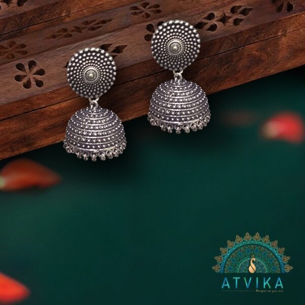 Silver Black Stylish Big Jhumka Jhumki Earrings, Indian Earrings for women