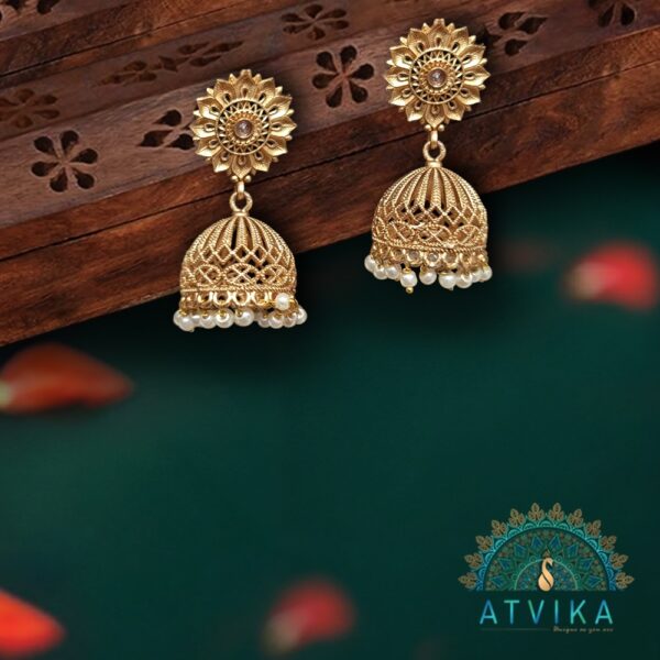 Traditional Premium Gold Plated Flower Jhumka Jhumki Earrings, Indian Earrings for women