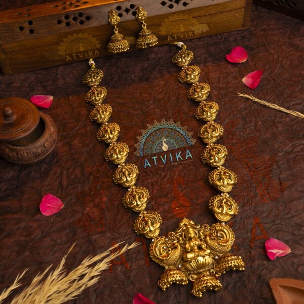 Antique Temple Haram Set with Matching Jhumka Earrings