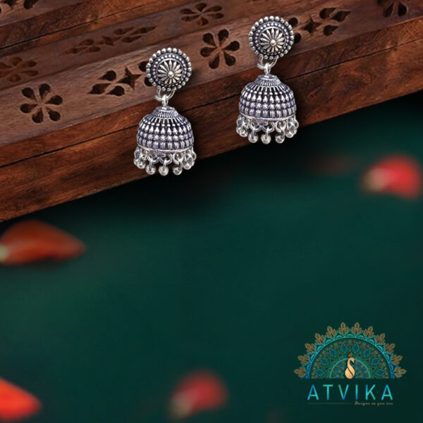 German Silver Plated Small Oxidized Chic Jhumka Jhumki Earrings