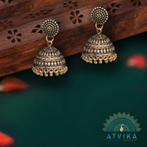 German Sliver Gold Plated Black Stylish Big Oxidized Jhumka Jhumki Earrings