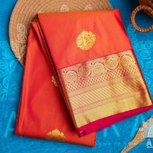 Orange-Pink Dual Tone Kanchipuram Semi Silk Saree