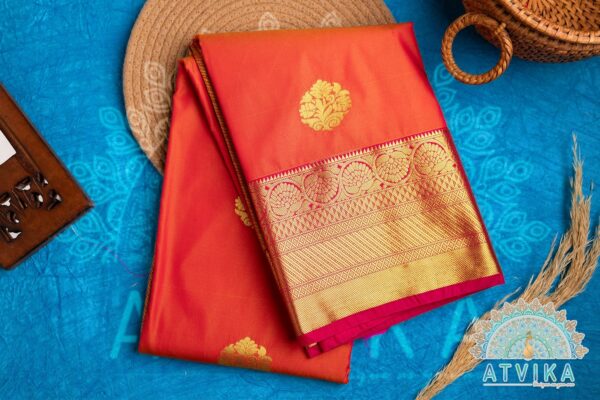 Orange-Pink Dual Tone Kanchipuram Semi Silk Saree