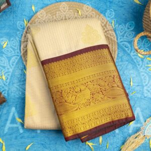 Timeless Half White Semi Kanchipuram Saree with Bold Maroon Annam Border