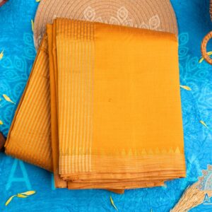 Mustard Tussar Silk Saree with a Minimal Kopuram Border