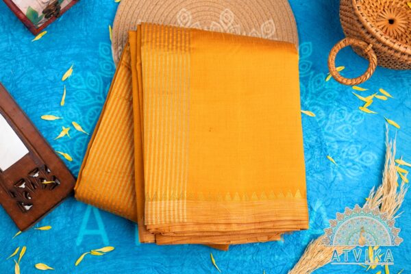 Mustard Tussar Silk Saree with a Minimal Kopuram Border