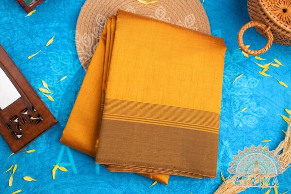 Mustard Tussar Silk Saree with a Plain Border