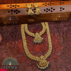 Antique Haram and Necklace Set with Matching Jhumkas