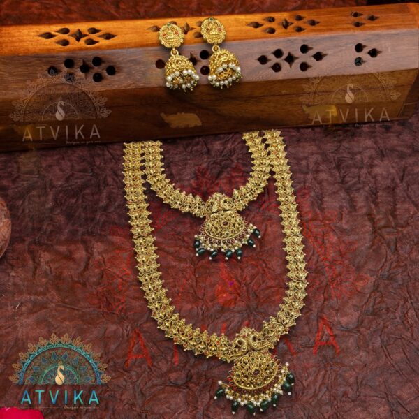 Antique Haram and Necklace Set with Matching Jhumkas