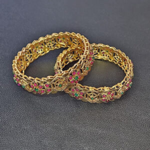 Gold Plated Traditional Bangles with Stones