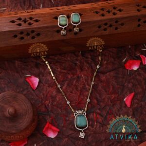 Aqua Blue Pendant Necklace with Matching Earrings