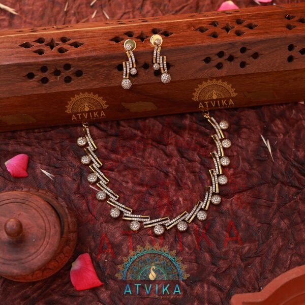 Crystal Studded Gold-Plated Necklace Set with Matching Earrings