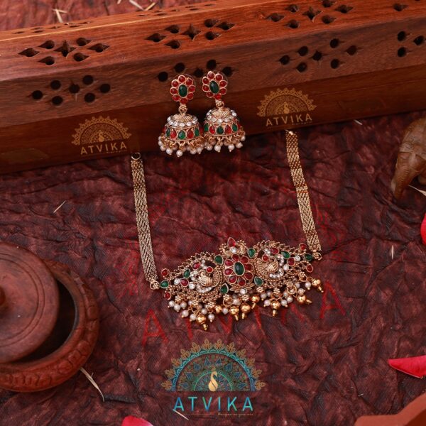 Elegant Choker Necklace with Vibrant Jhumka Earrings