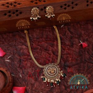 Mahalakshmi Attigai Necklace with Vibrant Stone and Pearl Accents