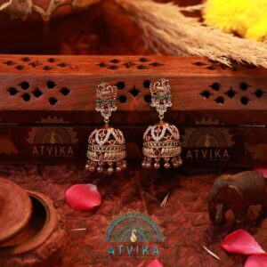 Majestic Dome-Shaped Stone Studded Jhumka Earrings