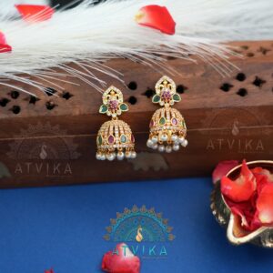 Majestic Multicolor Stone-Studded Pearl Jhumkas