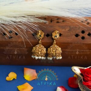 Traditional Gold-Plated Jhumkas with Pearl and Stone Highlights