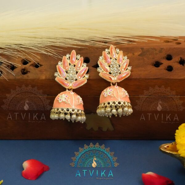 Elegant Meenakari Floral Jhumka Earrings-Peach