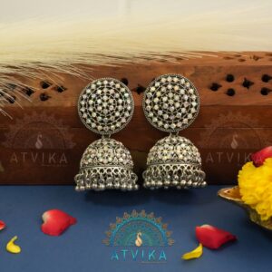 Oxidized Mirror-Work Dome Jhumkas