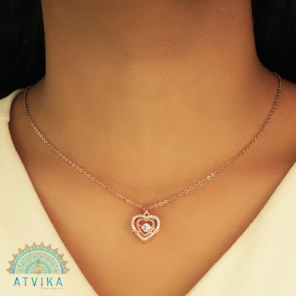 Rose Gold Heart Pendant Chain with Crystal Accents