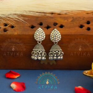 Sparkling Teardrop Oxidized Jhumka Earrings