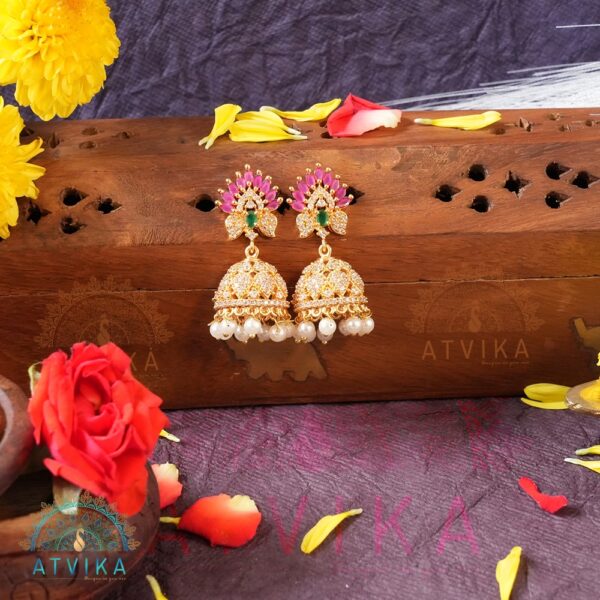 Peacock Feather Sparkle Jhumka Earrings