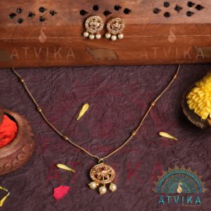Elegant Long Gold-Toned Chain with Pearl Drop Pendant & Earrings