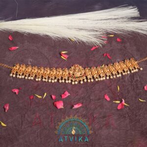 Goddess Lakshmi Temple Waist Chain with Pearl Drops