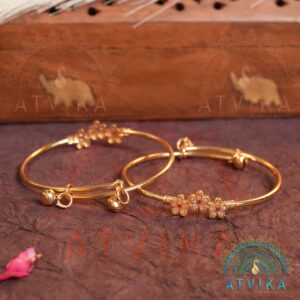 Gold-Plated Adjustable Floral Charm Bangle Bracelet with Stone Accents-Back