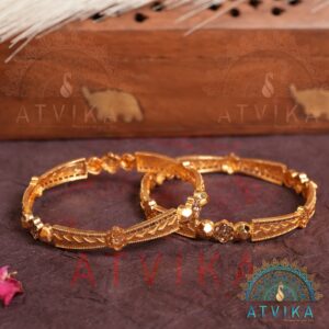 Gold-Toned Floral Engraved Bangles with Antique Finish