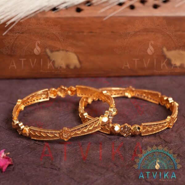Gold-Toned Floral Engraved Bangles with Antique Finish