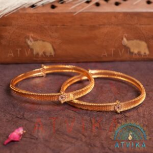 Textured Gold-Plated Bangles with Delicate Stone Centerpiece
