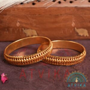 Traditional Gold-Finish Broad Bangles with Textured Detailing (Size-26)