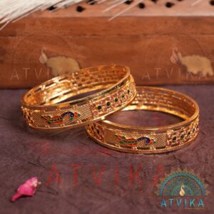 Traditional Gold-Plated Peacock Enamel Bangles