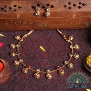 Traditional Multicolor Stone Drop Necklace Set with Antique Finish