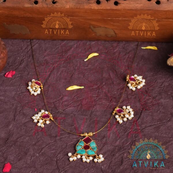 Turquoise & Pink Petal Invisible Thread Necklace