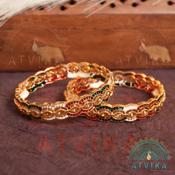 Multicolor Meenakari Bangles with Gold Finish and Intricate Cutwork