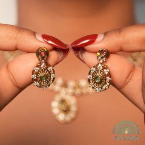 Elegant Gold-Plated Multicolor Stone Necklace with Earrings