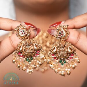 Goddess Lakshmi Antique Temple Choker Earring Set with Kemp Stones