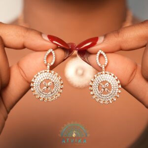 Radiant Round Pendant Earring Set in Rose Gold Finish