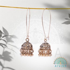 Antique Dome Jhumka Hook Earrings with Pearl Droplets