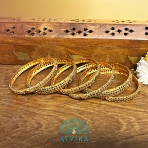 Gold-Toned Bangles with Multicolor Gem Accents