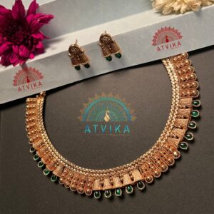 Green Elegance – Temple-Inspired Necklace & Earring Set