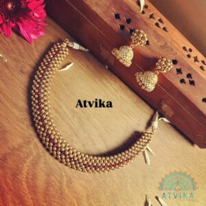 Regal Beaded Radiance, Necklace & Jhumka Set