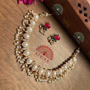 Reversible Ruby & Pearl Kundan Necklace Set – Dual Elegance in Red and White - Back