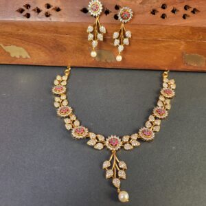 Floral model Stone Necklace with earring Set