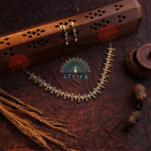 Antique Matt Finish Pattern Necklace and Matching Earrings