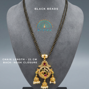 Black Beads Chain with Stone Pendant and Pearl Jhumki Drops