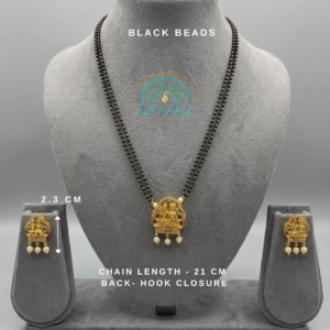 Black Beads Chain with Shiva Parvati Pendant and Matching Earrings