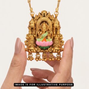 Lakshmi Pendant Meenakari Design Double Chain Set with Matching Earrings (Antique Matt Finish Gold)